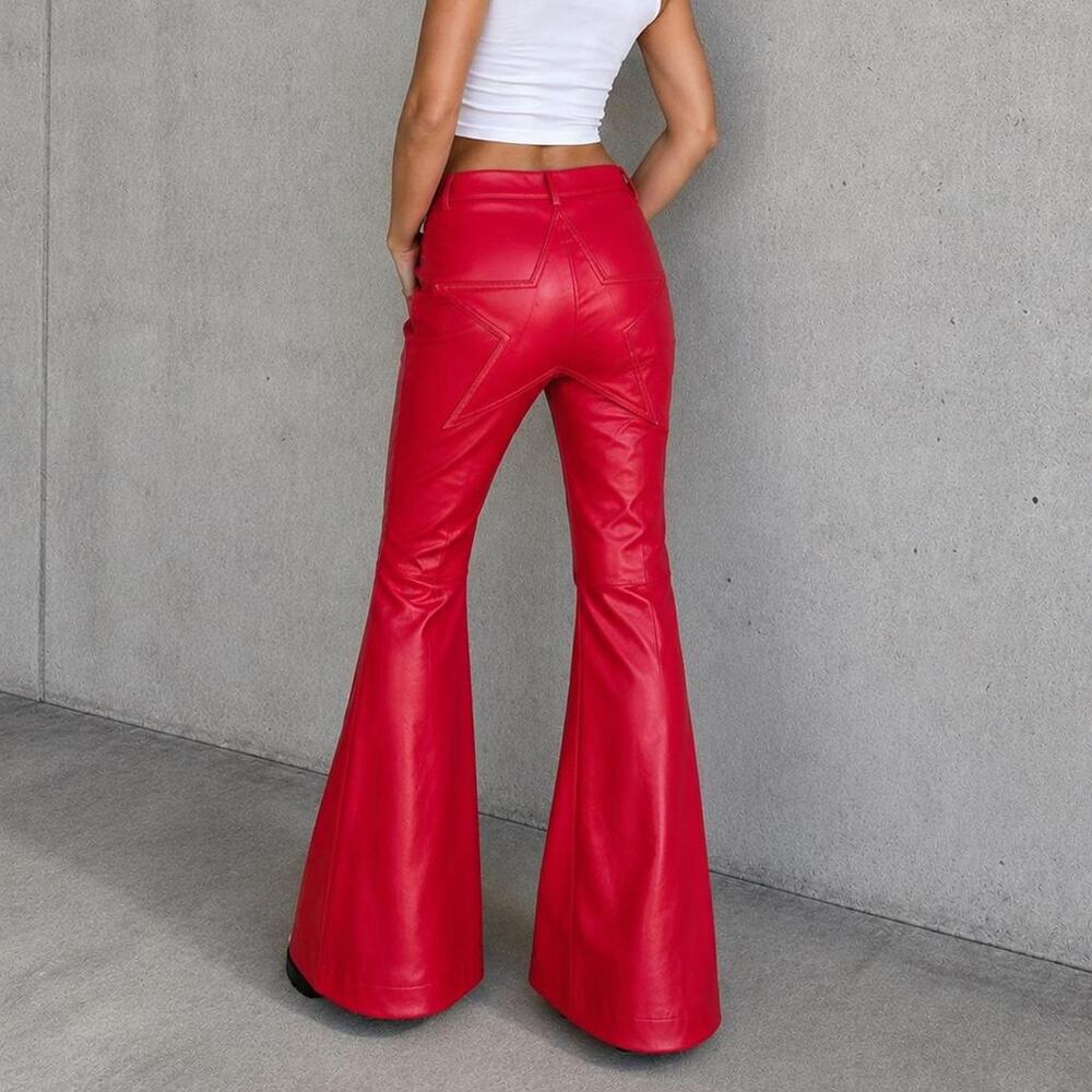 REVICE Red Faux Leather Star Flare Pants NWT 27